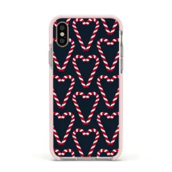 Candy Cane Pattern IPhone Case -CaseCraze Store Candy Cane Pattern Apple iPhone Xs Impact Case Pink Edge on Gold Phone