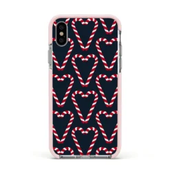 Candy Cane Pattern IPhone Case -CaseCraze Store Candy Cane Pattern Apple iPhone Xs Impact Case Pink Edge on Silver Phone
