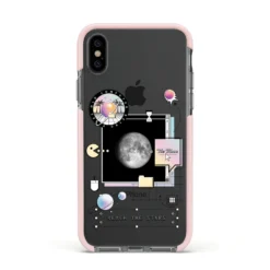 Chase The Moon IPhone Case -CaseCraze Store Chase The Moon Apple iPhone Xs Impact Case Pink Edge on Black Phone
