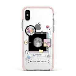 Chase The Moon IPhone Case -CaseCraze Store Chase The Moon Apple iPhone Xs Impact Case Pink Edge on Silver Phone