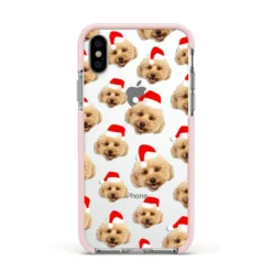 Christmas Dog IPhone Case -CaseCraze Store Christmas Dog Apple iPhone Xs Impact Case Pink Edge on Silver Phone