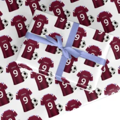 Claret And Blue Football Shirt Personalised Wrapping Paper