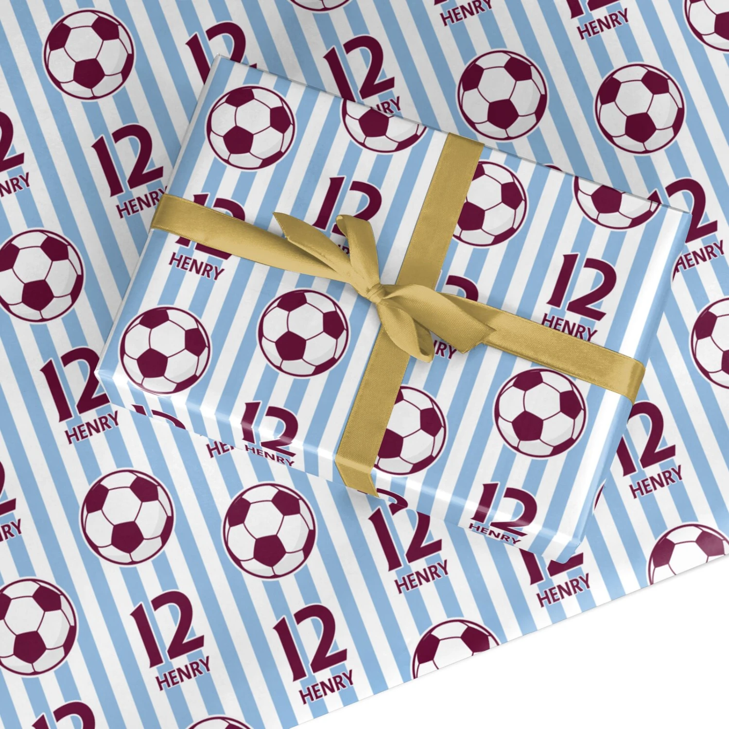 Claret And Blue Personalised Football Wrapping Paper 1 Claret And Blue Personalised Football Wrapping Paper