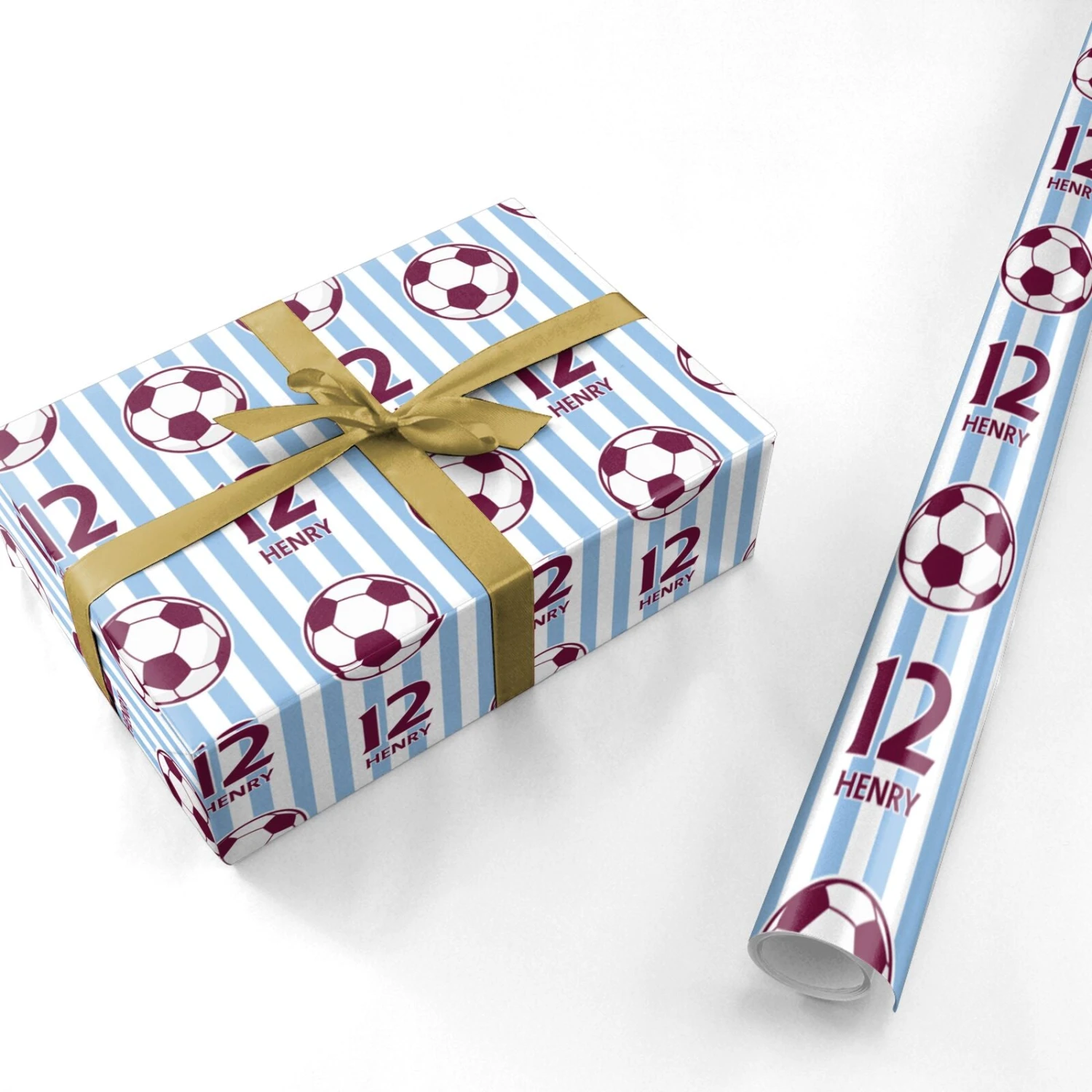 Claret And Blue Personalised Football Wrapping Paper 3 Claret And Blue Personalised Football Wrapping Paper - Image 3