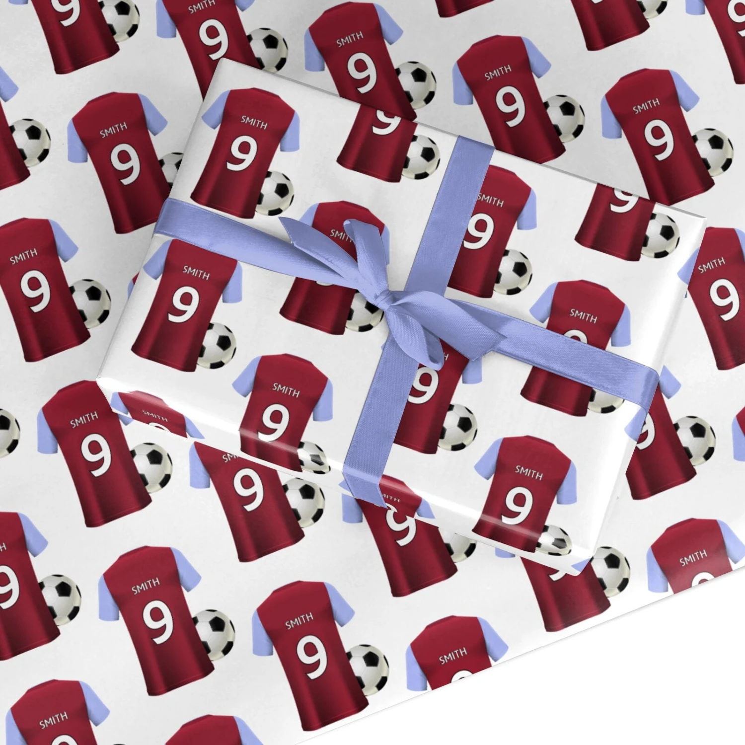 Claret And Blue Personalised Football Shirt Wrapping Paper 1 Claret And Blue Personalised Football Shirt Wrapping Paper