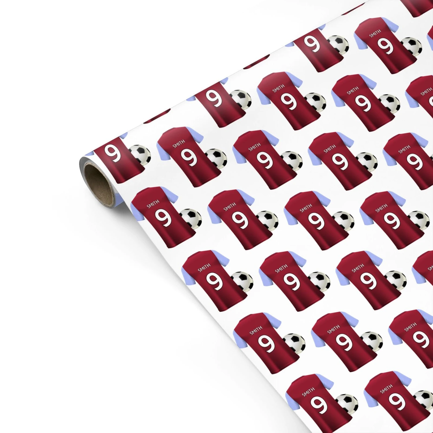 Claret And Blue Personalised Football Shirt Wrapping Paper 2 Claret And Blue Personalised Football Shirt Wrapping Paper - Image 2