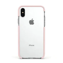 Clear IPhone Case -CaseCraze Store Clear Apple iPhone Xs Impact Case Pink Edge on Silver Phone