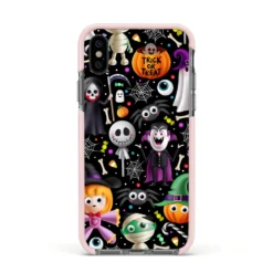 Colourful Halloween IPhone Case -CaseCraze Store Colourful Halloween Apple iPhone Xs Impact Case Pink Edge on Black Phone