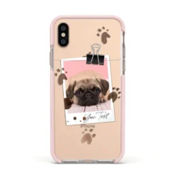 Custom Dog Picture With Name IPhone Case -CaseCraze Store Custom Dog Picture with Name Apple iPhone Xs Impact Case Pink Edge on Gold Phone