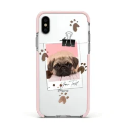 Custom Dog Picture With Name IPhone Case -CaseCraze Store Custom Dog Picture with Name Apple iPhone Xs Impact Case Pink Edge on Silver Phone