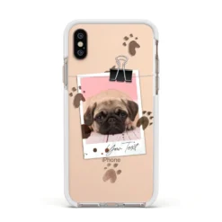 Custom Dog Picture With Name IPhone Case -CaseCraze Store Custom Dog Picture with Name Apple iPhone Xs Impact Case White Edge on Gold Phone