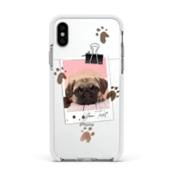 Custom Dog Picture With Name IPhone Case -CaseCraze Store Custom Dog Picture with Name Apple iPhone Xs Impact Case White Edge on Silver Phone