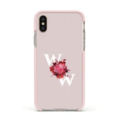 Custom Dual Initial Floral IPhone Case -CaseCraze Store Custom Dual Initial Floral Apple iPhone Xs Impact Case Pink Edge on Gold Phone