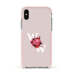 Custom Dual Initial Floral IPhone Case -CaseCraze Store Custom Dual Initial Floral Apple iPhone Xs Impact Case Pink Edge on Silver Phone