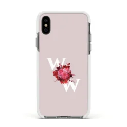 Custom Dual Initial Floral IPhone Case -CaseCraze Store Custom Dual Initial Floral Apple iPhone Xs Impact Case White Edge on Black Phone