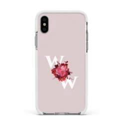 Custom Dual Initial Floral IPhone Case -CaseCraze Store Custom Dual Initial Floral Apple iPhone Xs Impact Case White Edge on Silver Phone