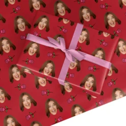 Custom Face And Roses Valentines Day Wrapping Paper
