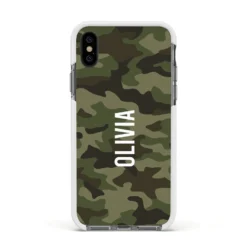Customised Camouflage IPhone Case -CaseCraze Store Customised Camouflage Apple iPhone Xs Impact Case White Edge on Black Phone