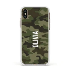 Customised Camouflage IPhone Case -CaseCraze Store Customised Camouflage Apple iPhone Xs Impact Case White Edge on Gold Phone