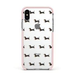 Dachshund IPhone Case 35 Dachshund IPhone Case -CaseCraze Store Dachshund Apple iPhone Xs Impact Case Pink Edge on Silver Phone
