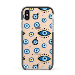 Evil Eye Protection Pattern IPhone Case -CaseCraze Store Evil Eye Protection Pattern Apple iPhone Xs Impact Case Black Edge on Gold Phone