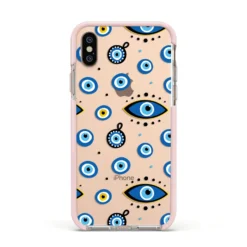 Evil Eye Protection Pattern IPhone Case -CaseCraze Store Evil Eye Protection Pattern Apple iPhone Xs Impact Case Pink Edge on Gold Phone