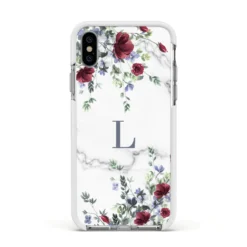 Floral Marble Monogram Personalised IPhone Case -CaseCraze Store Floral Marble Monogram Personalised Apple iPhone Xs Impact Case White Edge on Silver Phone