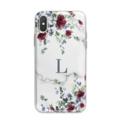 Floral Marble Monogram Personalised IPhone Case -CaseCraze Store Floral Marble Monogram Personalised iPhone X Bumper Case on Silver iPhone Alternative Image 1