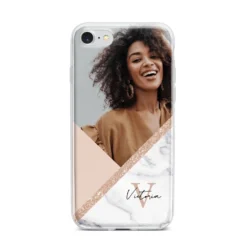 Geometric Marble Photo Upload IPhone Case -CaseCraze Store Geometric Marble Photo Upload iPhone 7 Bumper Case on Silver iPhone