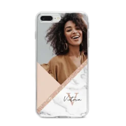 Geometric Marble Photo Upload IPhone Case -CaseCraze Store Geometric Marble Photo Upload iPhone 8 Plus Bumper Case on Silver iPhone