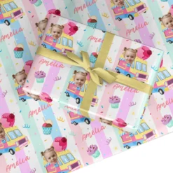 Girls Personalised Ice Cream Cart Wrapping Paper