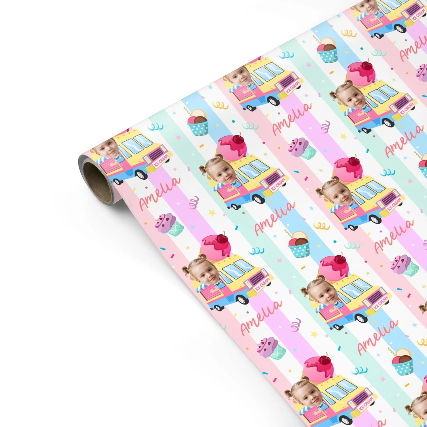 Girls Personalised Ice Cream Cart Wrapping Paper 2 Girls Personalised Ice Cream Cart Wrapping Paper - Image 2