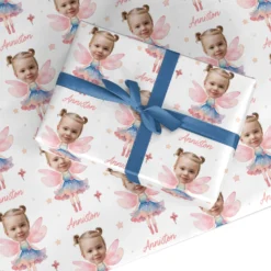 Girls Personalised Photo Fairy Wrapping Paper