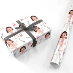 Girls Photo Face Ballerina Wrapping Paper -CaseCraze Store Girls Photo Face Ballerina Personalised Wrapping Paper