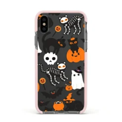 Halloween Cats IPhone Case 37 Halloween Cats IPhone Case -CaseCraze Store Halloween Cats Apple iPhone Xs Impact Case Pink Edge on Black Phone