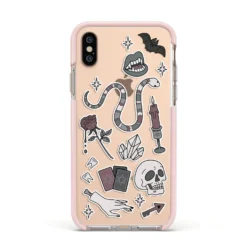 Halloween Spooky Stickers IPhone Case 39 Halloween Spooky Stickers IPhone Case -CaseCraze Store Halloween Spooky Stickers Apple iPhone Xs Impact Case Pink Edge on Gold Phone