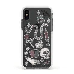 Halloween Spooky Stickers IPhone Case 37 Halloween Spooky Stickers IPhone Case -CaseCraze Store Halloween Spooky Stickers Apple iPhone Xs Impact Case White Edge on Black Phone