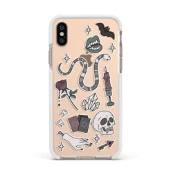 Halloween Spooky Stickers IPhone Case 36 Halloween Spooky Stickers IPhone Case -CaseCraze Store Halloween Spooky Stickers Apple iPhone Xs Impact Case White Edge on Gold Phone