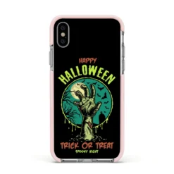 Halloween Zombie Hand IPhone Case -CaseCraze Store Halloween Zombie Hand Apple iPhone Xs Impact Case Pink Edge on Silver Phone