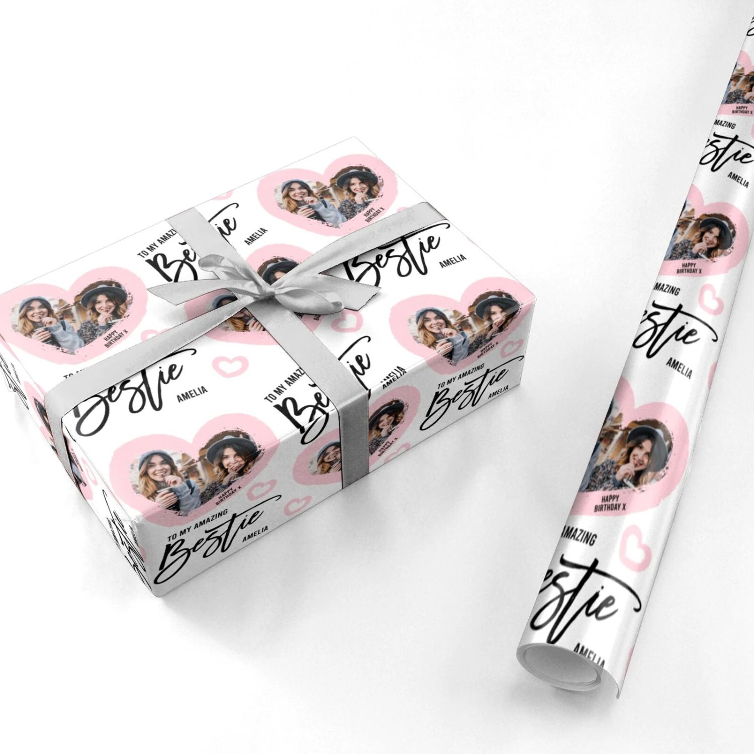 Happy Birthday Bestie Photo Upload Wrapping Paper 3 Happy Birthday Bestie Photo Upload Wrapping Paper - Image 3