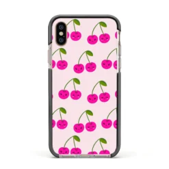 Happy Cherry IPhone Case -CaseCraze Store Happy Cherry Apple iPhone Xs Impact Case Black Edge on Gold Phone