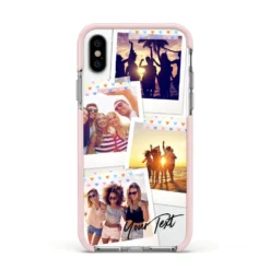 Heart Tape Photo With Text IPhone Case -CaseCraze Store Heart Tape Photo with Text Apple iPhone Xs Impact Case Pink Edge on Silver Phone