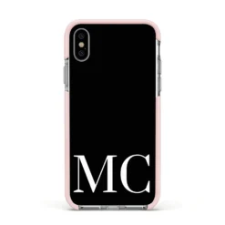 Initials Personalised 1 Apple IPhone Case -CaseCraze Store Initials Personalised 1 Apple iPhone Xs Impact Case Pink Edge on Silver Phone