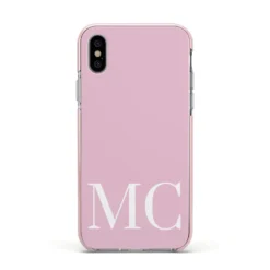 Initials Personalised 2 Apple IPhone Case -CaseCraze Store Initials Personalised 2 Apple iPhone Xs Impact Case Pink Edge on Silver Phone