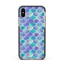 Iridescent Mermaid Scales IPhone Case -CaseCraze Store Iridescent Mermaid Scales Apple iPhone Xs Impact Case Black Edge on Silver Phone