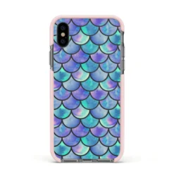Iridescent Mermaid Scales IPhone Case -CaseCraze Store Iridescent Mermaid Scales Apple iPhone Xs Impact Case Pink Edge on Black Phone