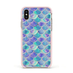 Iridescent Mermaid Scales IPhone Case -CaseCraze Store Iridescent Mermaid Scales Apple iPhone Xs Impact Case Pink Edge on Gold Phone