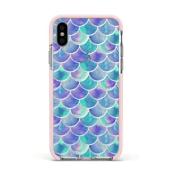 Iridescent Mermaid Scales IPhone Case -CaseCraze Store Iridescent Mermaid Scales Apple iPhone Xs Impact Case Pink Edge on Silver Phone