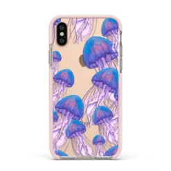 Jellyfish IPhone Case -CaseCraze Store Jellyfish Apple iPhone Xs Impact Case Pink Edge on Gold Phone