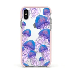 Jellyfish IPhone Case -CaseCraze Store Jellyfish Apple iPhone Xs Impact Case Pink Edge on Silver Phone